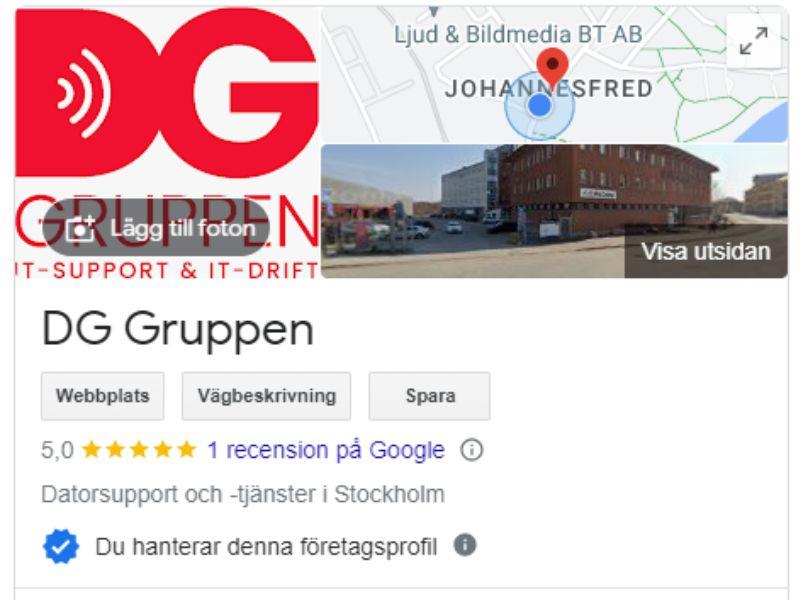 bild som visar företagsprofil på Google My Business, Dg Gruppen IT-support i Stockholm