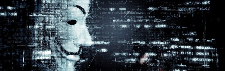illustration av IT-attack, ransomware. bilden visar anonymous